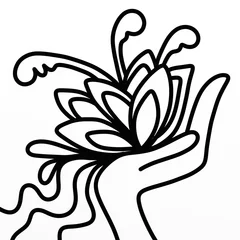 Abwaschbare Fototapete Klassische Abstraktion Blumen in der Hand in Schwarzweiß