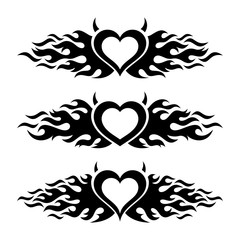 Black vector flaming heart love designs