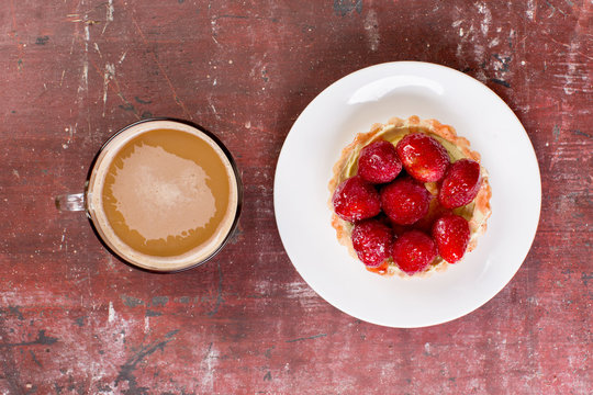 Strawberry Shortcake And Cup Of Coffee.