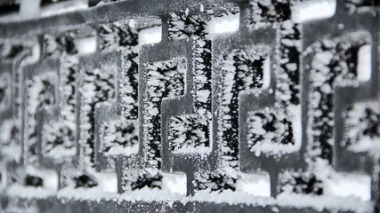 Fototapeta premium Winter. The fence, covered with ice crystals.