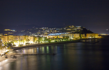 Playa De La Caletilla by night, Almunecar, Andalusia, Spain