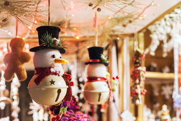 snowman toy decoration on christmas market
