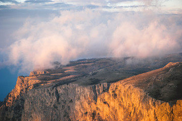 Rocky Mountains cliff and clouds sunset Landscape Travel aerial view serene scenery wild nature