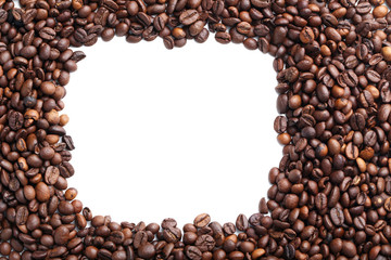 Roasted coffee beans on a white background
