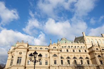 Fototapeta premium Colorful buildings Juliusz Slowacki theatre in fantastic vintage Krakow.