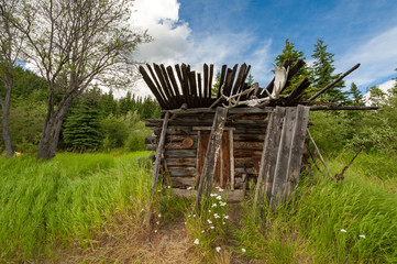 Abandoned hunter's shack in Hootalinqua -  former telegraph station on Yukon river, Canada
