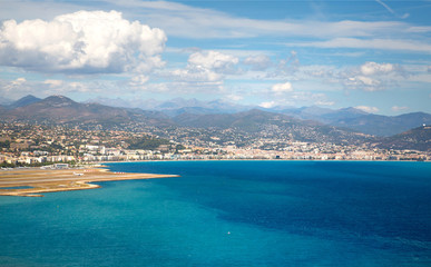 Cote d'Azur France. Beautiful panoramic aerial view city of Nice, France. Luxury resort of French riviera