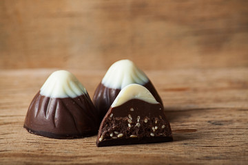 Chocolate candy on wood desk