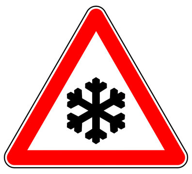 sd42 Schild-Dreieckig - german: Hinweis Zeichen - Schneegl&auml;tte / Eisgl&auml;tte / Schneeflocke / Frost - english: warning ice / snow - snow ahead / warning sign - triangle red xxl g4921