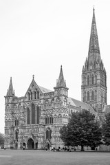 West front view of Salisbury Cathedral. Salisbury, Wiltshire, UK