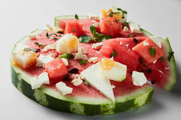watermelon slices with cottage cheese