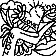 Tuinposter Klassiek abstract design with hand and heart in black and white
