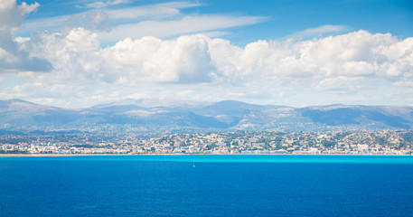 Cote d'Azur France. Beautiful panoramic aerial view city of Nice, France. Luxury resort of French riviera