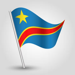 vector waving simple triangle congolese  flag on slanted silver pole - icon of democratic republic of the congo with metal stick