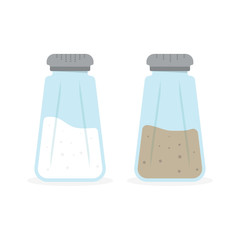 Glass salt and pepper shakers icon set.