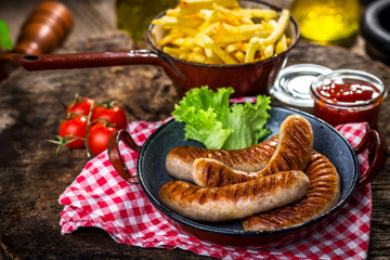 Grilled sausage with french fries