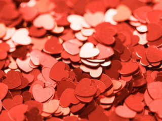 Red hearts, Valentine's Day blured background, love holiday confetti