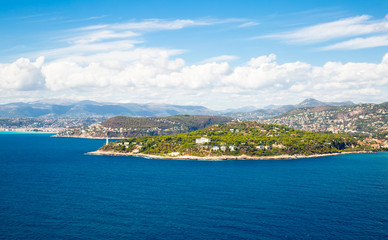 Fototapeta na wymiar Cote d'Azur France. Beautiful panoramic aerial view city of Nice, France. Luxury resort of French riviera