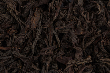 Black tea leaves close up