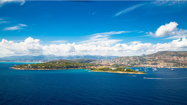 Cote d'Azur France. Beautiful panoramic aerial view city of Nice, France. Luxury resort of French riviera