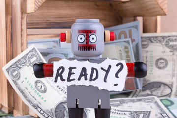 READY word with standing robot