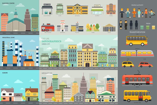 City Life and Transportation Infographic Elements
