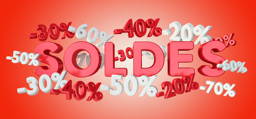 Sales icons and percent floating in the air 3D rendering