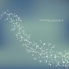 Molecule DNA and neurons vector. Molecular structure. Connected lines with dots. Genetic chemical compounds. Chemistry, medicine, science, technology concept. Geometric abstract background.