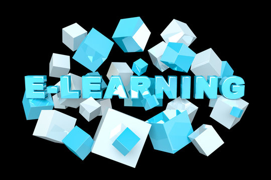 Floating 3D render e-learning presentation with cube