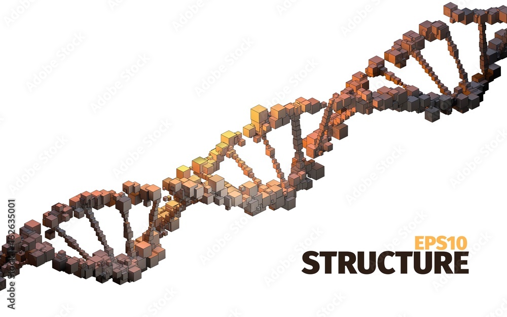 Poster dna structure. 3d vector abstract background. cube elements. science item