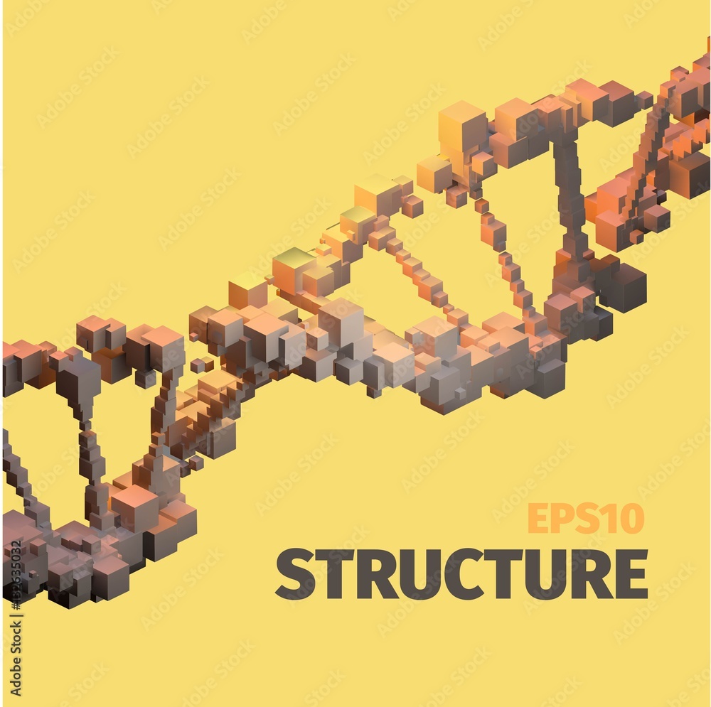 Poster dna structure. 3d vector abstract background. cube elements. boxes system