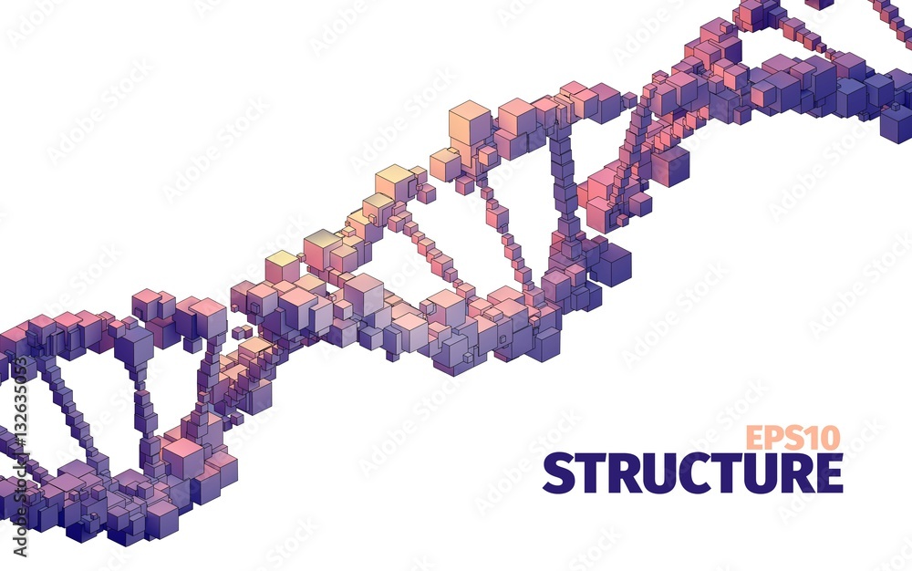 Poster Structure illustration. 3d vector abstract background. Cube elements. Boxes system