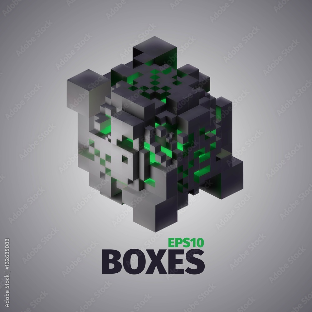 Poster boxes 3d vector elements. technology background. structure illustration