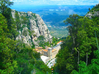 View from above, Montserrat in Monistrol de Montserrat, Catalonia, Spain. The famous Virgin of...