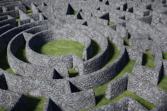 huge circular maze structure with solid walls