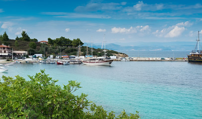 Fototapeta na wymiar Ormos Panagias harbor in Sithonia, Greece