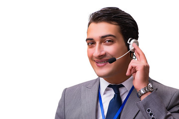 Handsome man with headset isolated on white