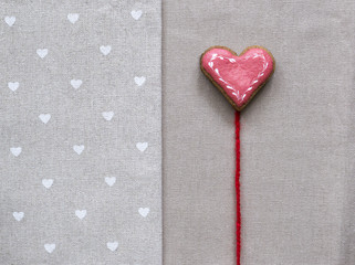 Love cookie heart on napkin. Valentines Day card concept