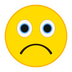 Sad emoticon in trandy flat style. Sorrowful emoji vector illustration.