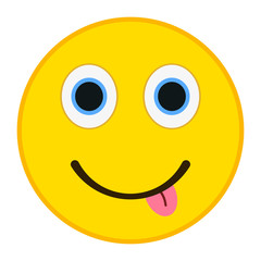 Smiling emoticon with happy eyes in trandy flat style. Tongue out emoji vector illustration.