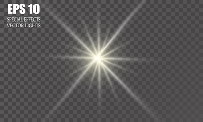 Glowing lights, stars and sparkles. Isolated on black transparent background. Vector illustration