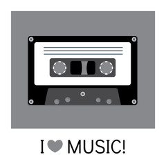  Audio cassette old tape painted in a flat style. Vector illustration. Retro and vintage.