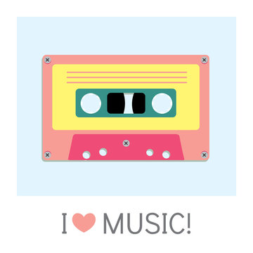  Audio cassette old tape painted in a flat style. Vector illustration. Retro and vintage.