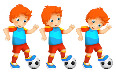 Cartoon child - boy - playing football - activity - illustration for children