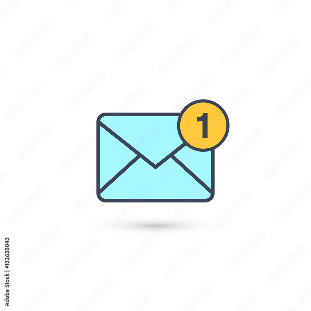 Aufkleber new incoming message envelope with one notification, vector.
