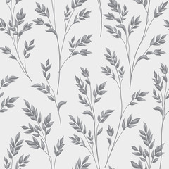 Floral pattern with leaves. Ornamental herb branch seamless background