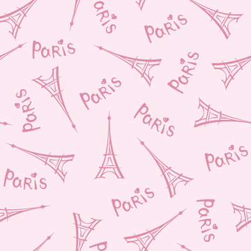 Paris city seamless pattern. Travel France tile background