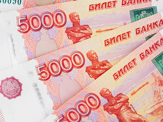 Russian five thousand rubles banknotes closeup, Russia rouble money close up