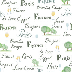 Travel France tile background. Paris city seamless pattern.