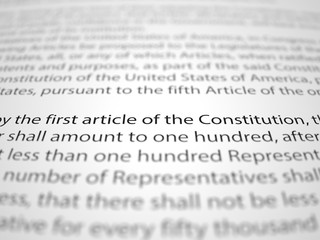 Fototapeta premium The first amendment papers with depth of field effect.